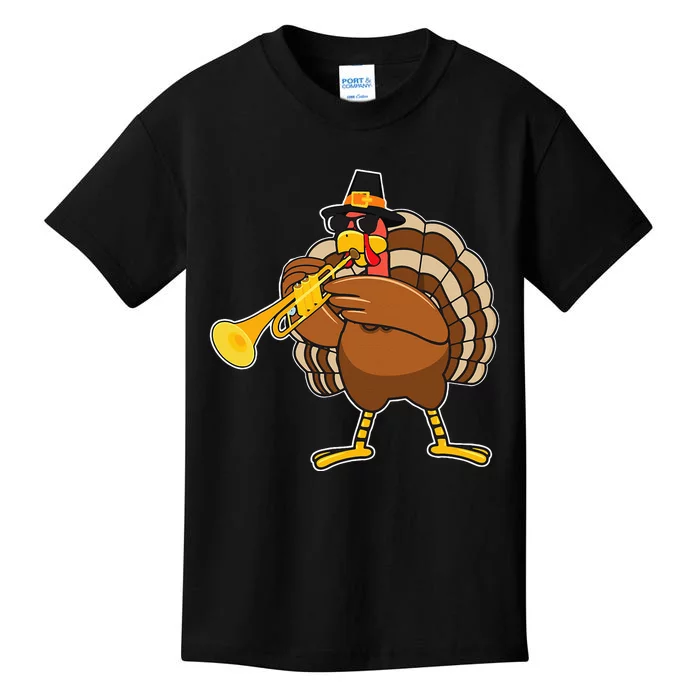 Turkey Playing Trumpet Thanksgiving Kids T-Shirt