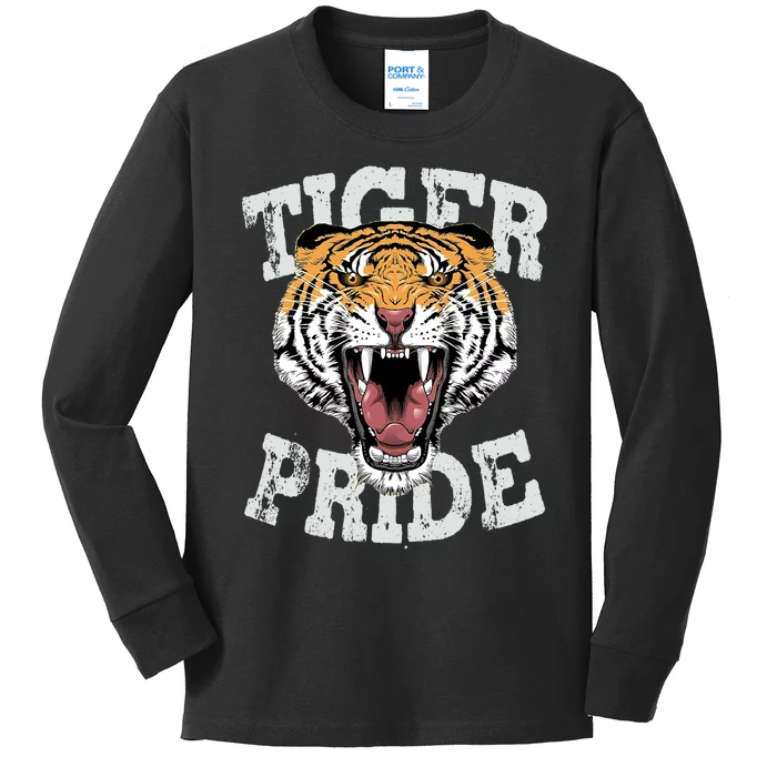 Tiger Pride Tiger Mascot Vintage School Sports Team Football Kids Long Sleeve Shirt