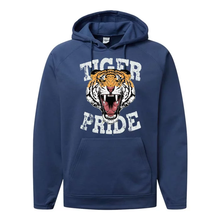 Tiger Pride Tiger Mascot Vintage School Sports Performance Fleece Hoodie