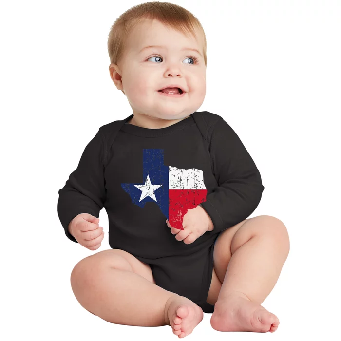 Texas Proud Texan Patriot American USA Flag Vintage Map Baby Long Sleeve Bodysuit