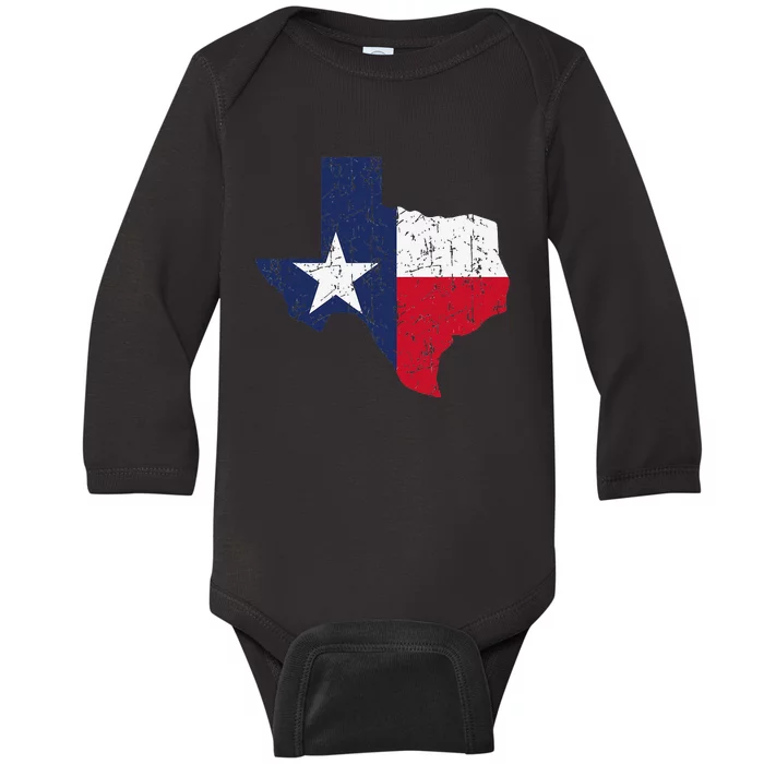 Texas Proud Texan Patriot American USA Flag Vintage Map Baby Long Sleeve Bodysuit