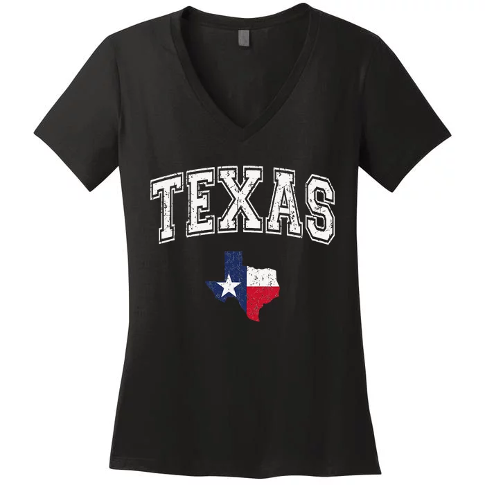 Texas Proud Texan Patriot American USA Flag Vintage Map Women's V-Neck T-Shirt