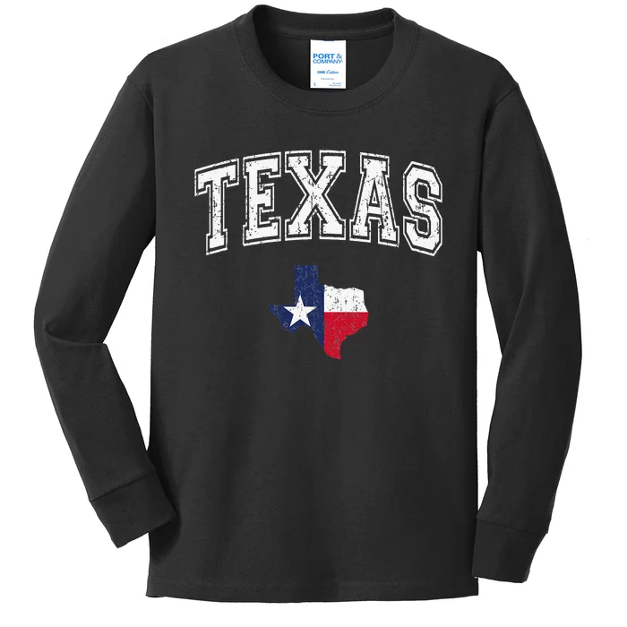 Texas Proud Texan Patriot American USA Flag Vintage Map Kids Long Sleeve Shirt