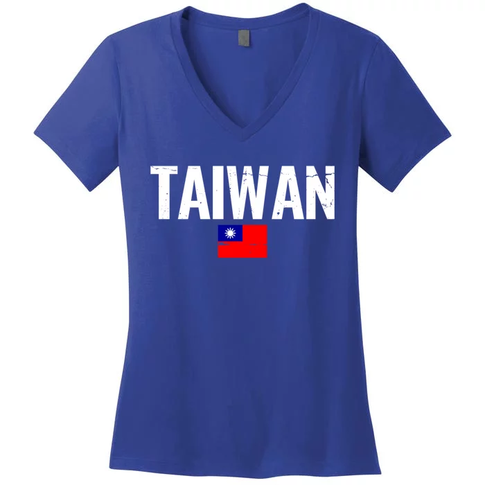 Taiwan Proud Taiwanese Flag Funny Gift Women's V-Neck T-Shirt