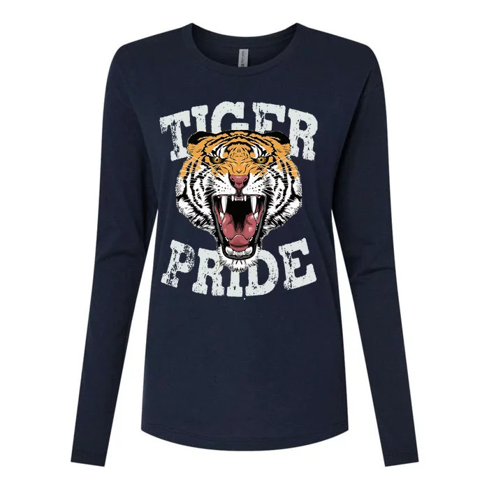 Tiger Pride Tiger Mascot Vintage School Sports Team Football Womens Cotton Relaxed Long Sleeve T-Shirt