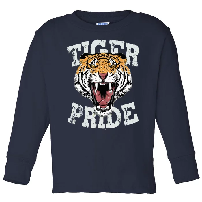 Tiger Pride Tiger Mascot Vintage School Sports Team Football Toddler Long Sleeve Shirt