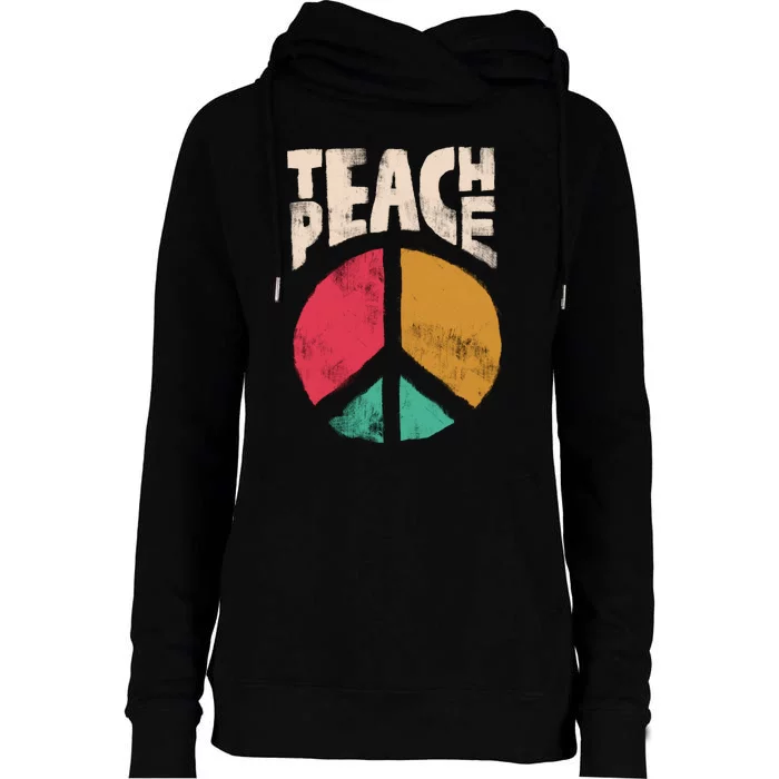 Teach Peace Teacher's Day 2022 Vintage Peace Sign Womens Funnel Neck Pullover Hood