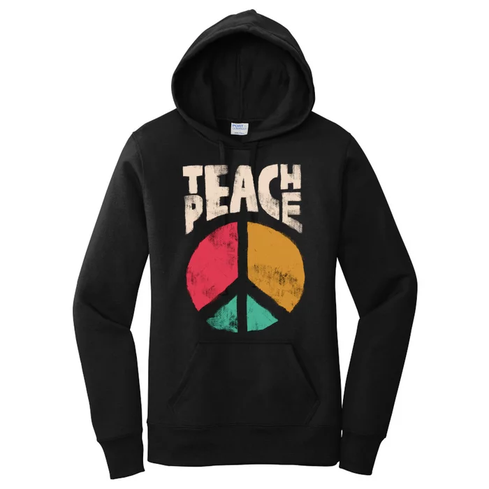 Teach Peace Teacher's Day 2022 Vintage Peace Sign Women's Pullover Hoodie