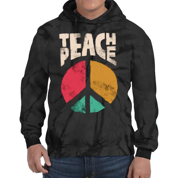 Teach Peace Teacher's Day 2022 Vintage Peace Sign Tie Dye Hoodie