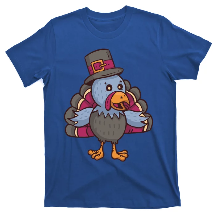 Turkey Pilgrim Thanksgiving Cartoon Thanks Gratitude Gift T-Shirt