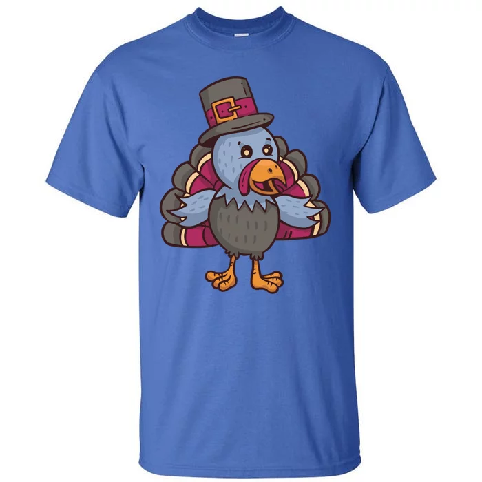 Turkey Pilgrim Thanksgiving Cartoon Thanks Gratitude Gift Tall T-Shirt