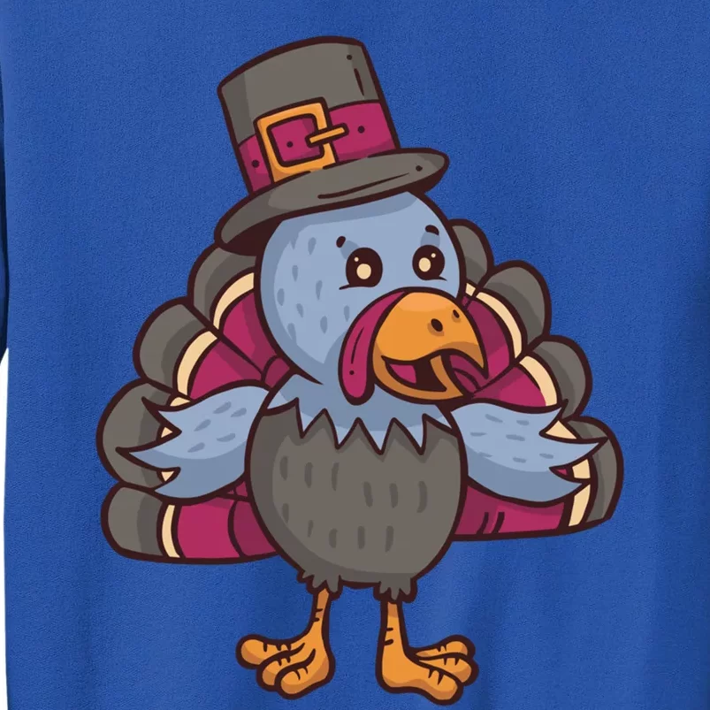 Turkey Pilgrim Thanksgiving Cartoon Thanks Gratitude Gift Tall Sweatshirt