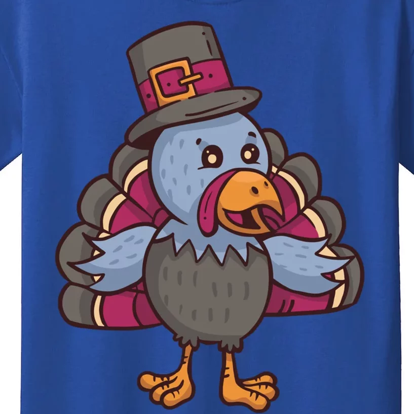 Turkey Pilgrim Thanksgiving Cartoon Thanks Gratitude Gift Kids T-Shirt