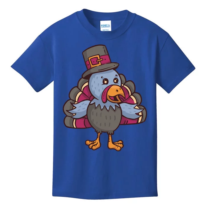 Turkey Pilgrim Thanksgiving Cartoon Thanks Gratitude Gift Kids T-Shirt