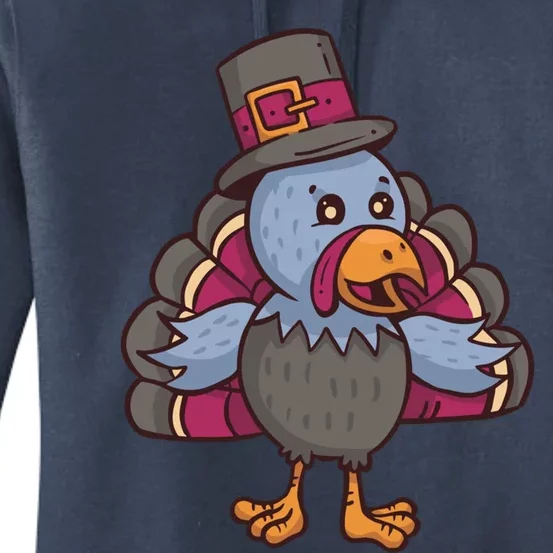 Turkey Pilgrim Thanksgiving Cartoon Thanks Gratitude Gift Women's Pullover Hoodie