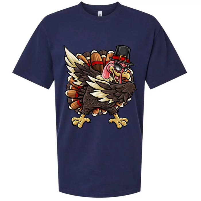 Thanksgiving Pilgrim Turkey Dabbing Gift Sueded Cloud Jersey T-Shirt