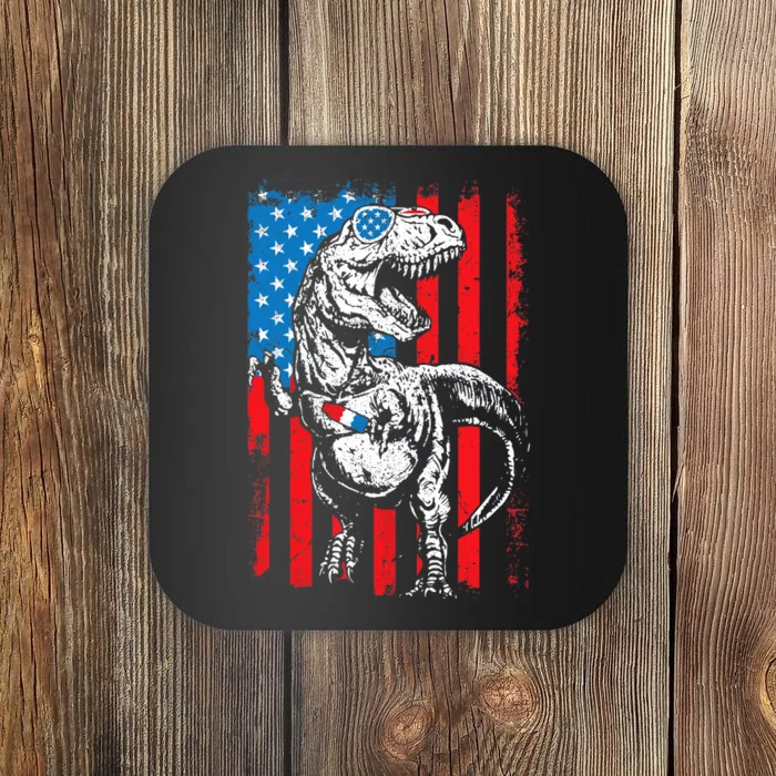 Trex Popsicle USA Flag Funny 4th Of July Dinosaur Gift Coaster