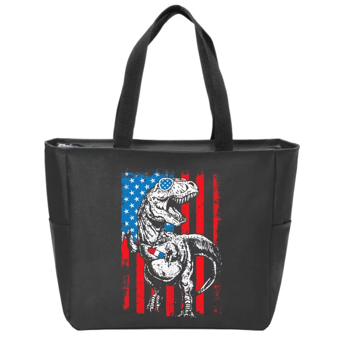 Trex Popsicle USA Flag Funny 4th Of July Dinosaur Gift Zip Tote Bag