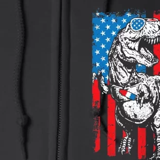 Trex Popsicle USA Flag Funny 4th Of July Dinosaur Gift Full Zip Hoodie