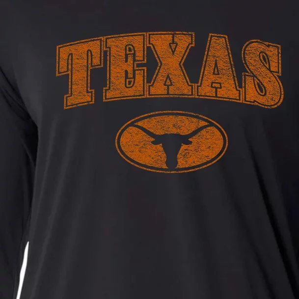 Texas Pride Varsity Town Blank Space Distressed Design Cooling Performance Long Sleeve Crew