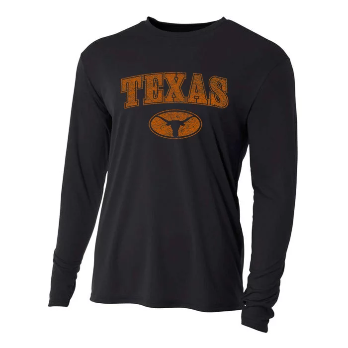 Texas Pride Varsity Town Blank Space Distressed Design Cooling Performance Long Sleeve Crew