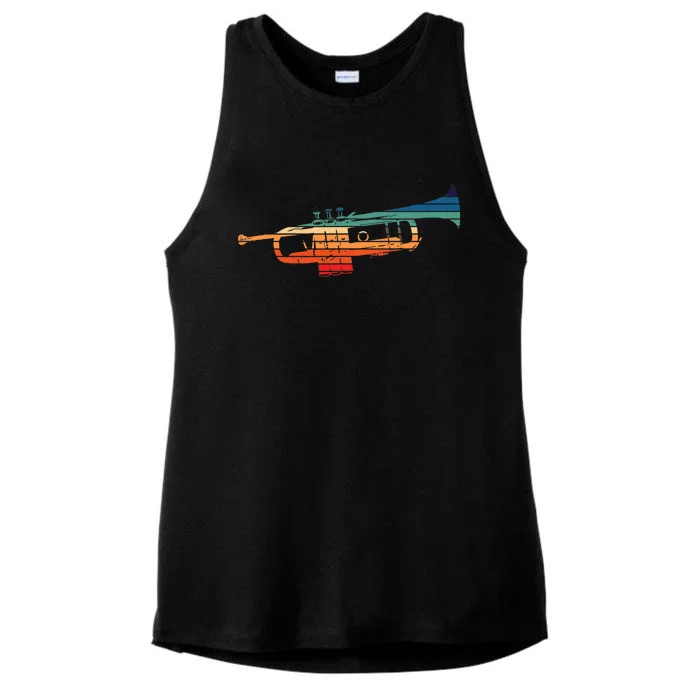 Trumpet Player Vintage Marching Band Retro Sunset Design Ladies Tri-Blend Wicking Tank