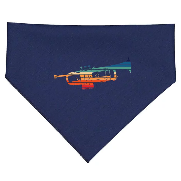 Trumpet Player Vintage Marching Band Retro Sunset Design USA-Made Doggie Bandana