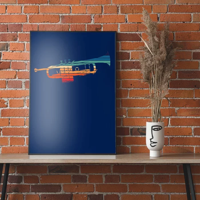 Trumpet Player Vintage Marching Band Retro Sunset Design Poster