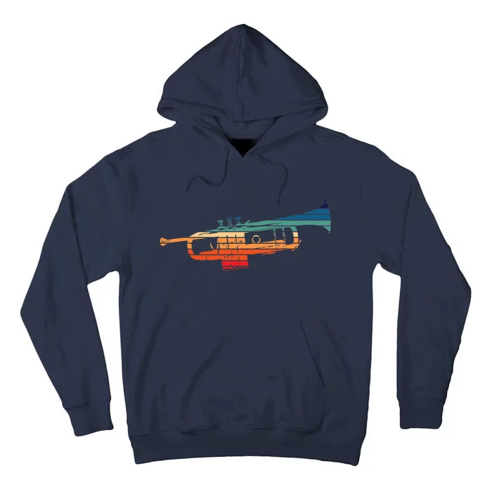 Trumpet Player Vintage Marching Band Retro Sunset Design Tall Hoodie