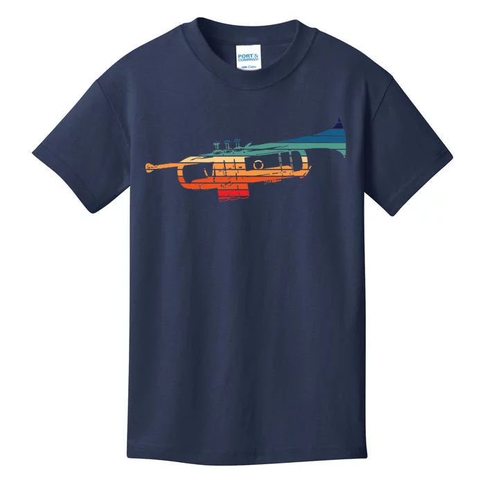 Trumpet Player Vintage Marching Band Retro Sunset Design Kids T-Shirt