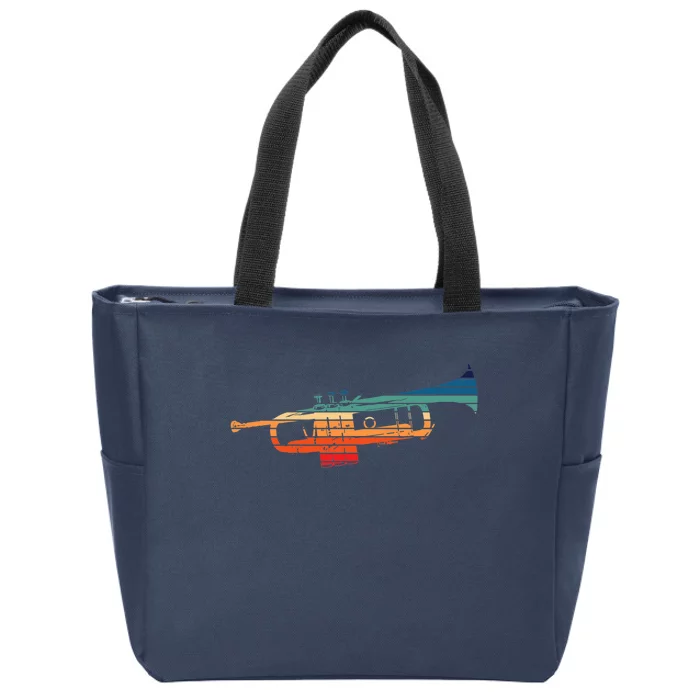 Trumpet Player Vintage Marching Band Retro Sunset Design Zip Tote Bag