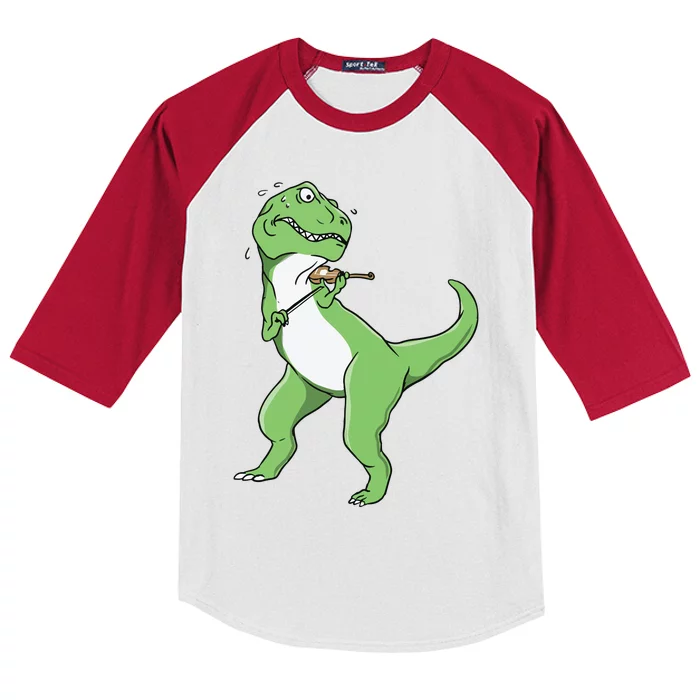 TRex Playing Violin Funny Violinist Kids Colorblock Raglan Jersey