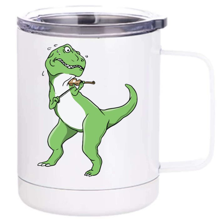 TRex Playing Violin Funny Violinist Front & Back 12oz Stainless Steel Tumbler Cup