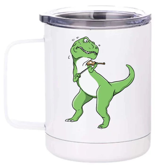 TRex Playing Violin Funny Violinist Front & Back 12oz Stainless Steel Tumbler Cup