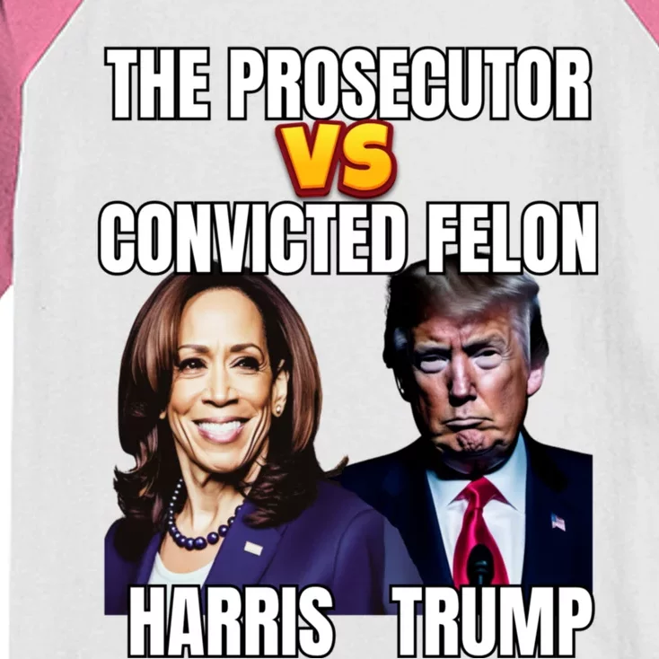 The Prosecutor Versus The Convicted Felon Harris Vs Trump Kamala Harris Versus Kids Colorblock Raglan Jersey