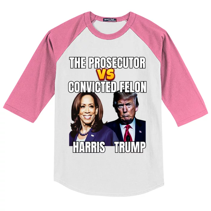 The Prosecutor Versus The Convicted Felon Harris Vs Trump Kamala Harris Versus Kids Colorblock Raglan Jersey