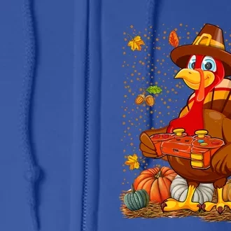 Turkey Playing Video Games Thanksgiving Gamer Fall Pumpkins Gift Full Zip Hoodie