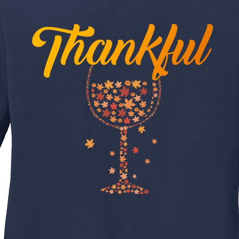 Thankful Pumpkin Wine, Thankful Grateful Blessed Autumn Fall 2022 Ladies Missy Fit Long Sleeve Shirt