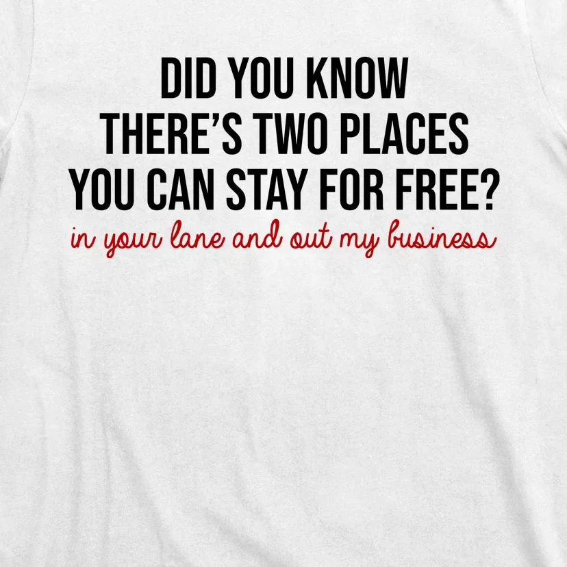 Two Places You Can Stay For Free In Your Lane And Out My Business T-Shirt