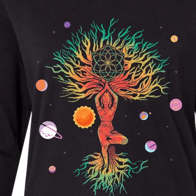 Tree Planets Yoga Meditation Spiritual Esoteric Mystery Fan Womens Cotton Relaxed Long Sleeve T-Shirt