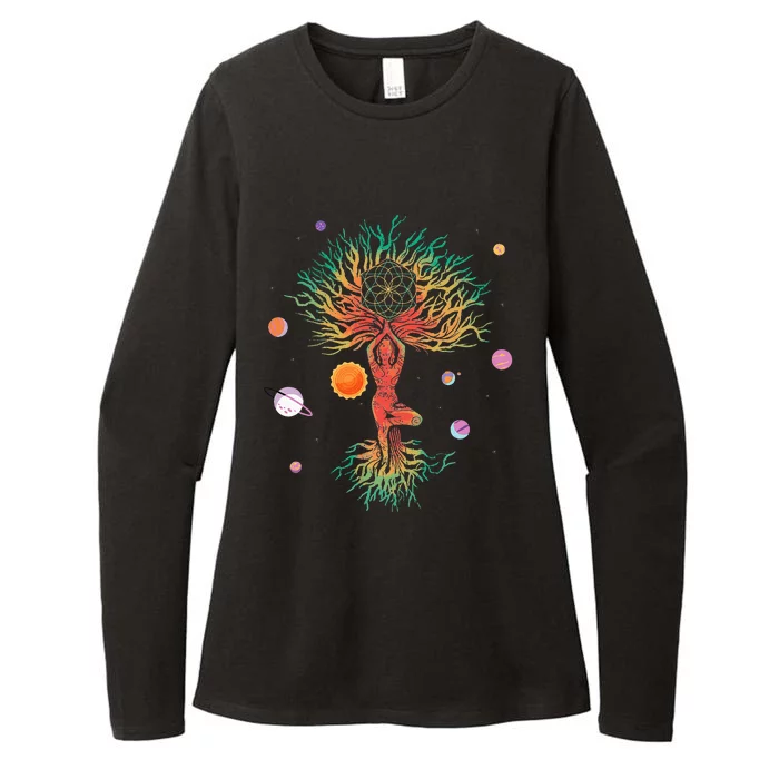 Tree Planets Yoga Meditation Spiritual Esoteric Mystery Fan Womens CVC Long Sleeve Shirt