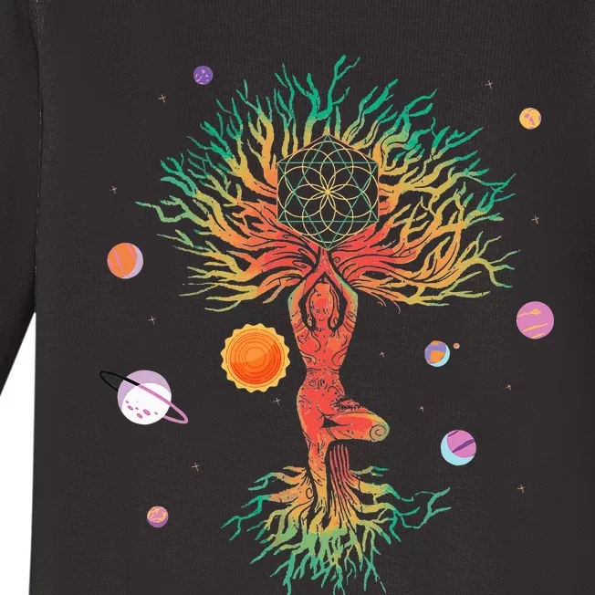 Tree Planets Yoga Meditation Spiritual Esoteric Mystery Fan Baby Long Sleeve Bodysuit