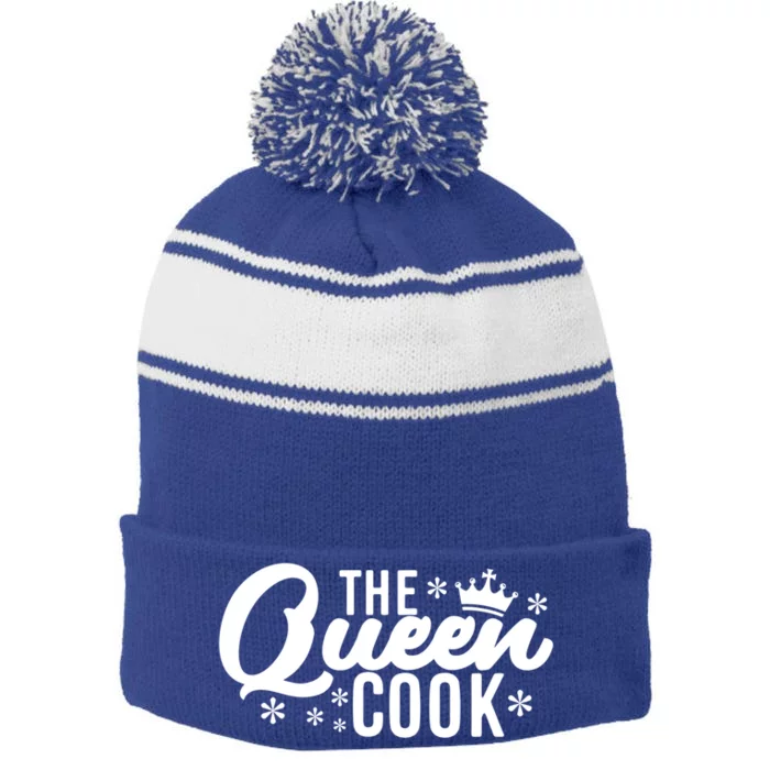 The Queen Cook Kitchen Meaningful Gift Stripe Pom Pom Beanie