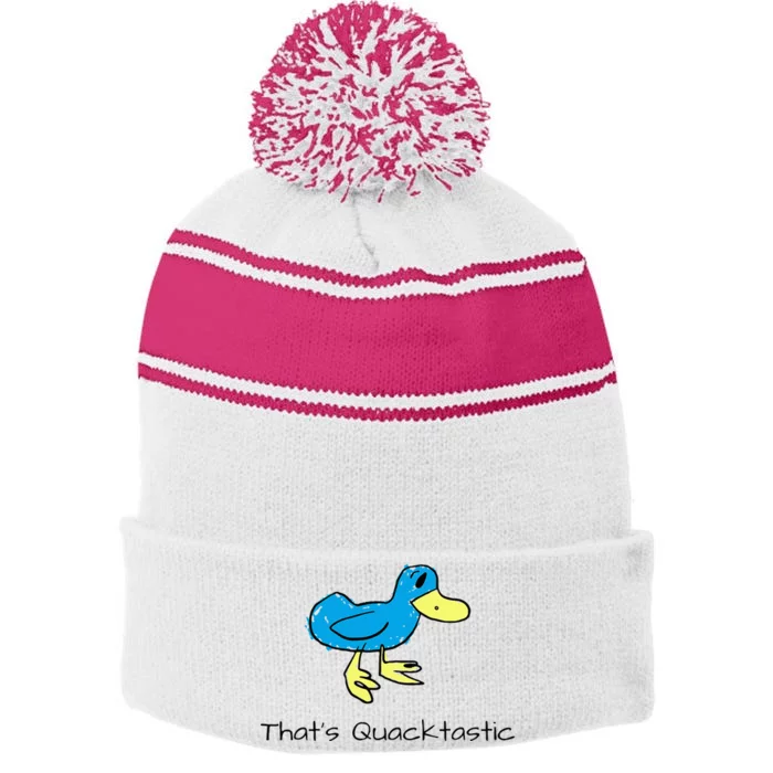 ThatS Quacktastic Funny Blue Duck Stripe Pom Pom Beanie