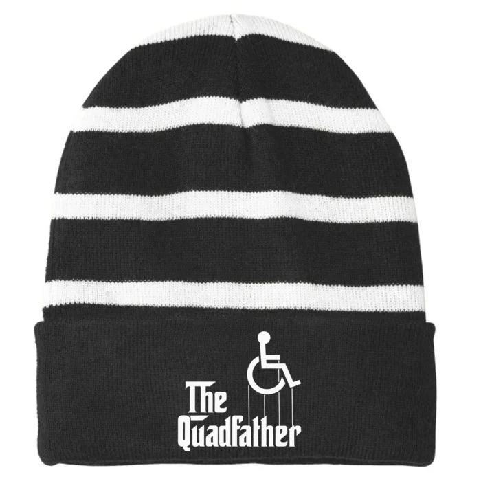 The Quadfather Handicap  Funny Wheelchair Striped Beanie with Solid Band