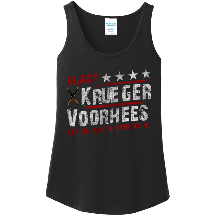 The Quote “Kruegervoorhees 2024 Let Us Take A Stab At It” Ladies Essential Tank