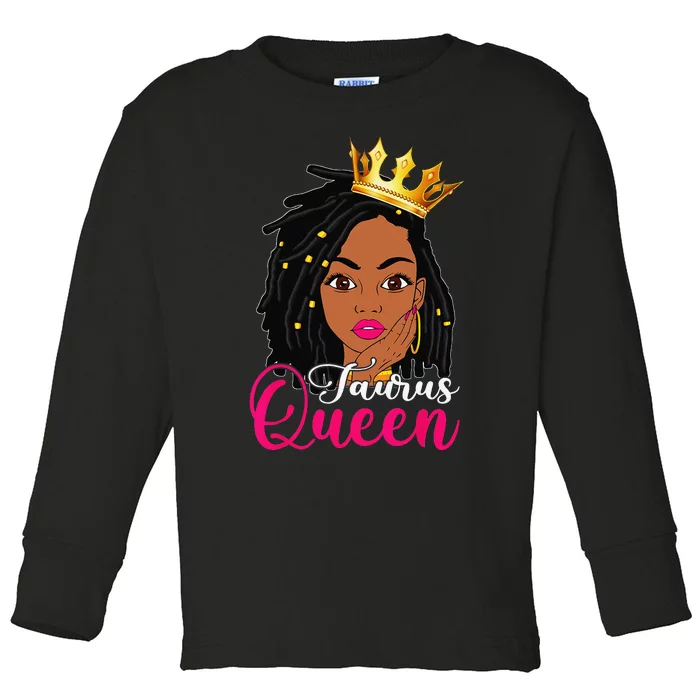 Taurus Queen Loc'd Hair Zodiac Birthday Black Wo Toddler Long Sleeve Shirt