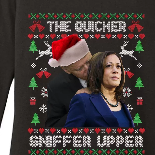 The Quicker Sniffer Upper Anti Biden Ugly Christmas Sweater Sweatshirt Womens CVC Long Sleeve Shirt