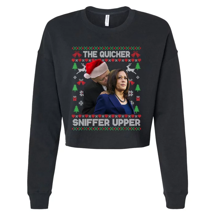 The Quicker Sniffer Upper Anti Biden Ugly Christmas Sweater Sweatshirt Cropped Pullover Crew