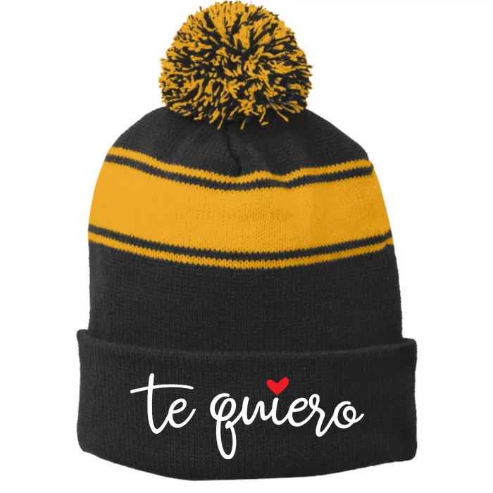 Te Quiero Shirts I Love You Spanish Stripe Pom Pom Beanie